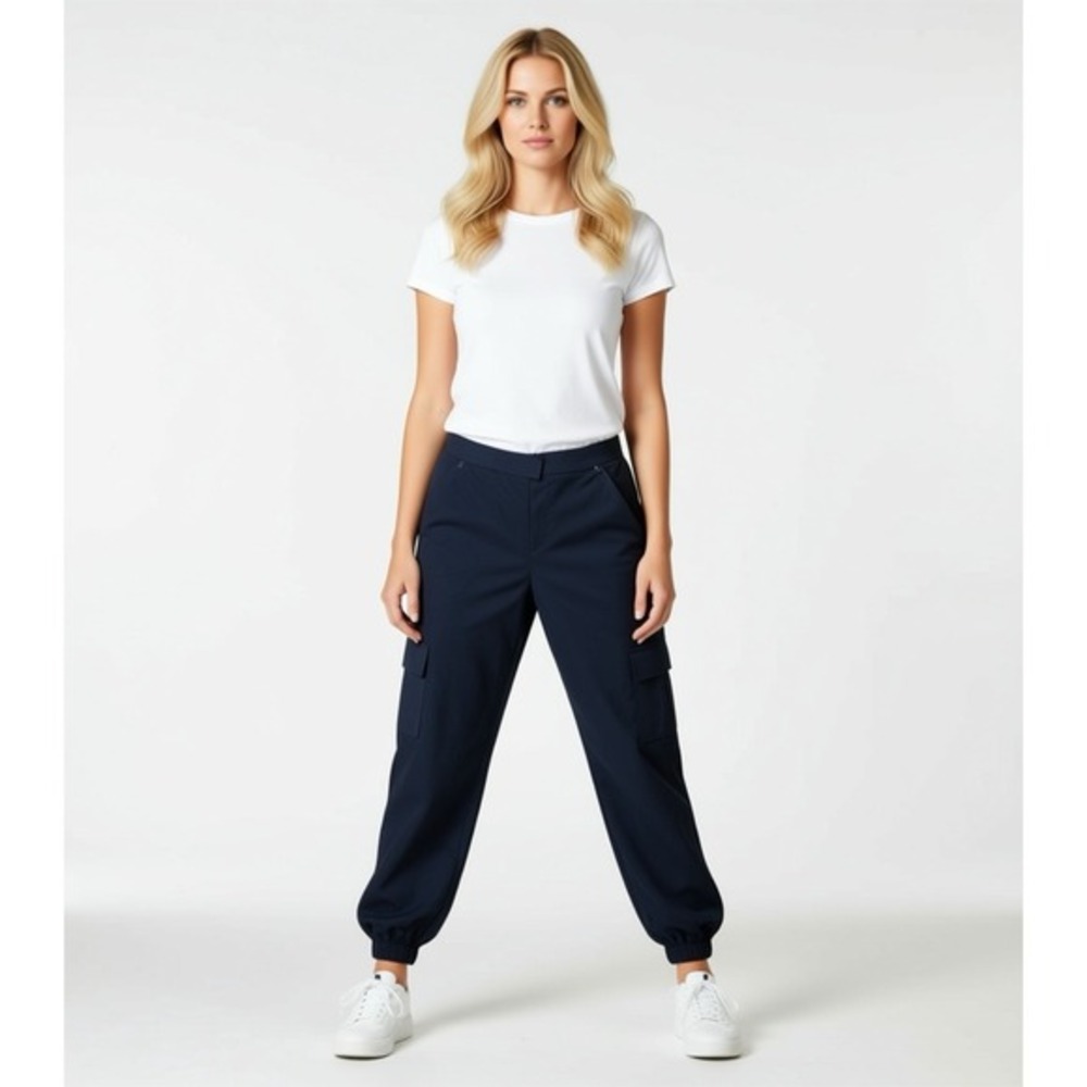 Elie‎ Tahari Navy Blue Mesh Overlay Cargo Jogger Pants Utility Trousers